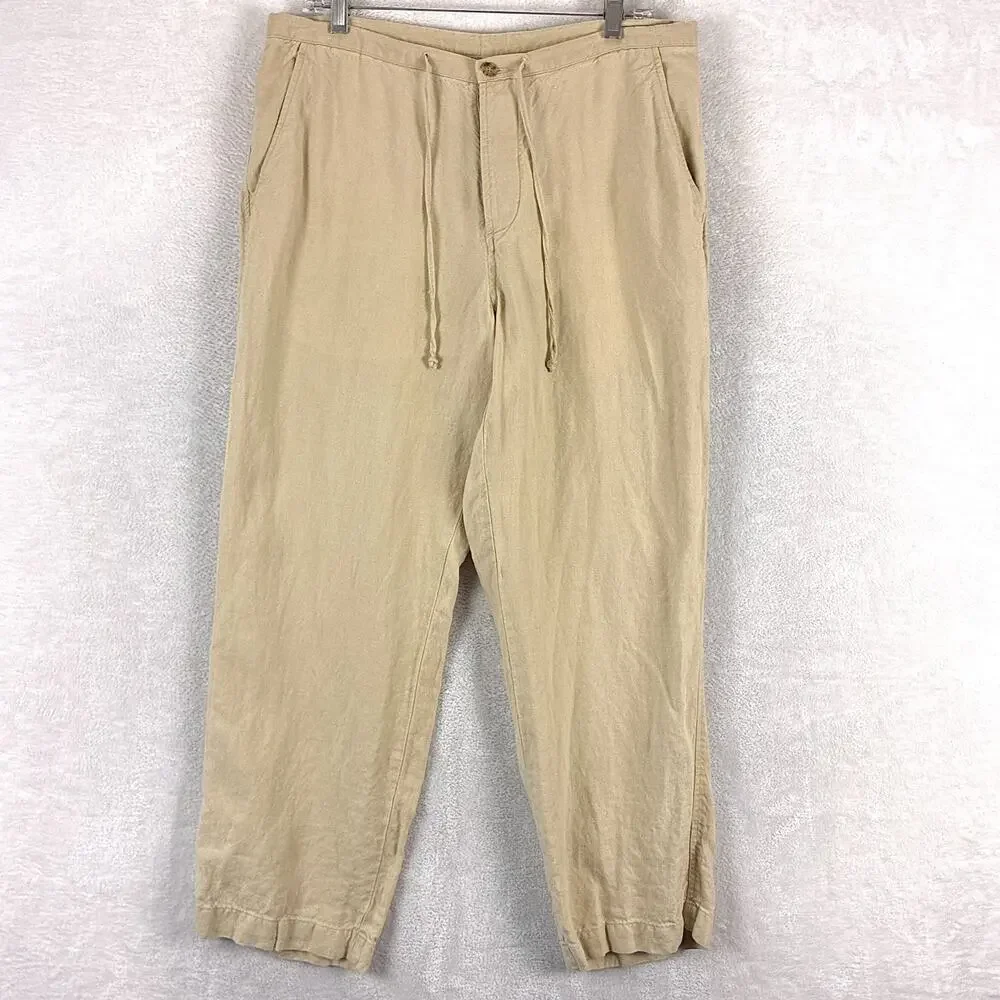 Murano Pants Mens 34x30 Beige Linen Button Fly Preppy Hamptons Summer Beach